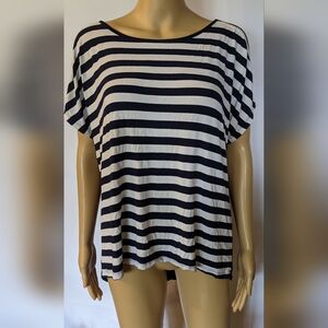 Pre-owned Striped Navy Blue and White Women's Top, Size XL, TF
